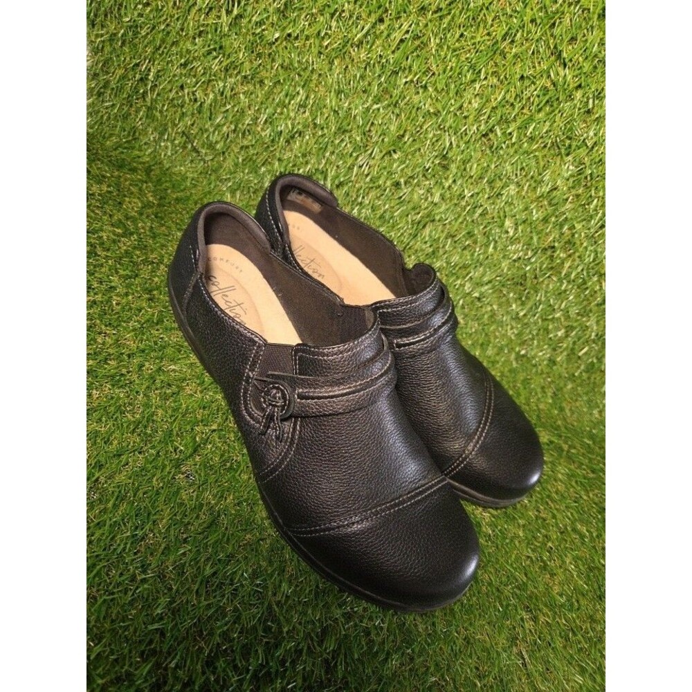 Women’s Clarks Cheyn Madi Slip-On Black Leather Loafers Shoes, 9 M